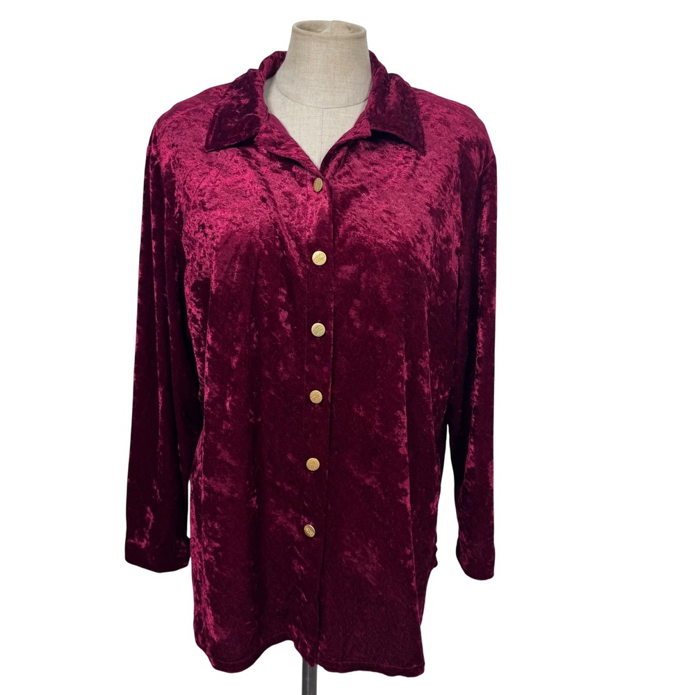 90s Teddi Petite L Crush Velvet Top Blouse Women Maroon Whimsigoth Grunge Boho